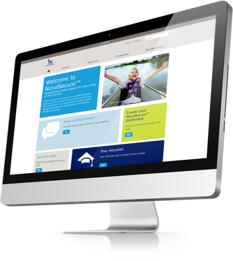 NovoSecure™ homepage shown on a desktop computer