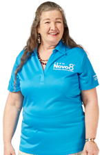 Patricia wearing a Team Novo8™ shirt