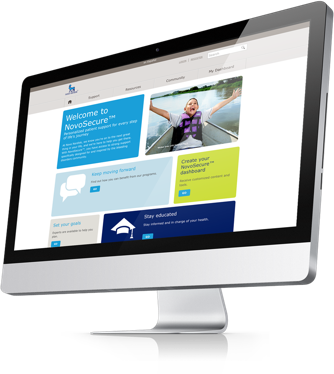 NovoSecure™ homepage shown on a desktop computer NovoSecure™ homepage shown on a desktop computer